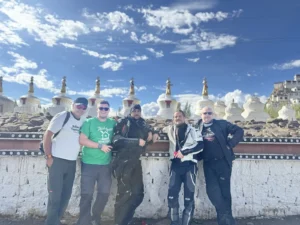 Riders with stupas at a monastery in Ladakh